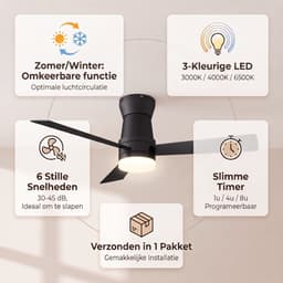 Plafondventilator met lamp - Diameter 132 cm - afstandsbediening - 6 stille snelheden - 3 kleurtemperaturen - omkeerbaar - Zwart — thumbnail 2