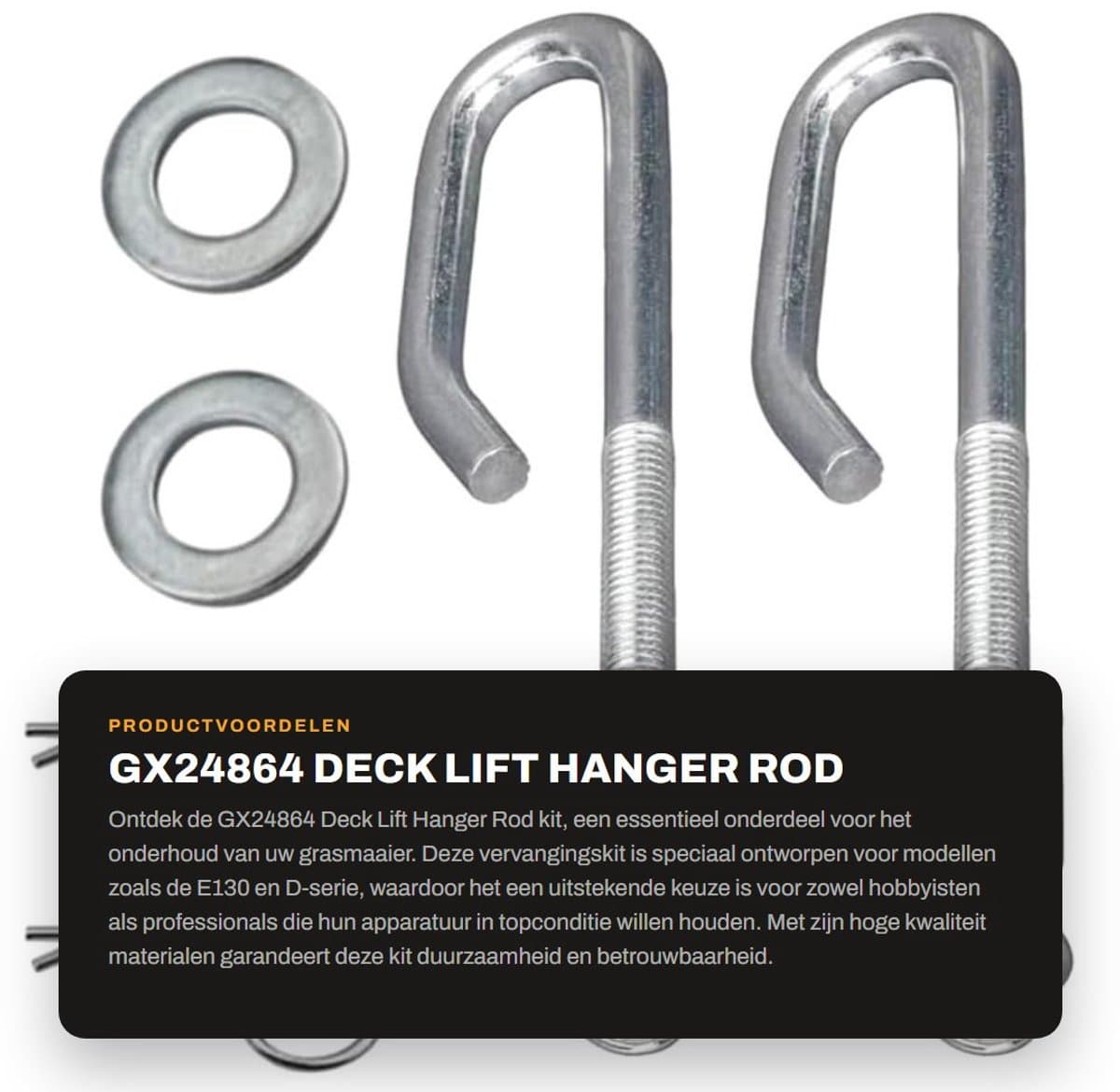 Dailygoods- Deck Lift Hanger Rod kit - Vervangt onderdeelnummers GX24864/GX21718 - Compatibel met E-serie en D-serie - Hoge kwaliteit - Voor diverse modellen - Inclusief bevestigingsmaterialen - Hefframe — afbeelding 1