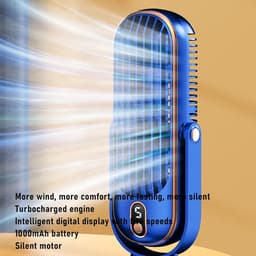 Torenventilator voor de slaapkamer, 5 windsnelheden, 25 cm draagbare tafelventilator, borstelloze motor, oplaadbare USB-batterij (blauw). — thumbnail 3