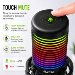 APO Electronics®- APO-1 - Professionele Gaming Microfoon / USB / RGB - Cardioïde Richting / Geschikt voor PS5 PS4 PC XBOX MAC - Voor Podcasts - Streaming - Opnames - Metalen Frame - Zwart — thumbnail 5