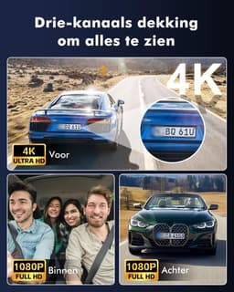 Dashcam Auto - 3 Kanaals Camera - Verkeerssituaties Vastleggen - 4K UHD Nachtzicht - 64GB Inclusief - Zwart — thumbnail 3