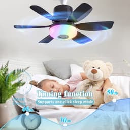 Plafondventilator met verlichting en afstandsbediening met ingebouwde luidspreker - Zwart - Verbeterde RGB-versie - LEC020R - Drie windsnelheden - Kleine plafondventilator met verlichting, geschikt voor slaapkamers en woonkamers - Zwart - 47x18 cm — thumbnail 2