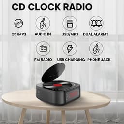 CD Speler Wekker - Desktop Audio - Wakker Worden - Dubbele Alarmen - Dimbaar Display - Zwart — thumbnail 3
