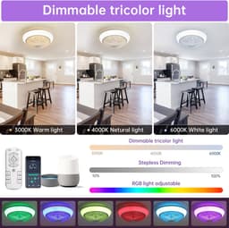 HAUSS SPOLE Plafondventilator Met Verlichting – 38 cm – Appbediening En Afstandsbediening – ABS – Wit – Dimbaar RGB Licht En Timer — thumbnail 3