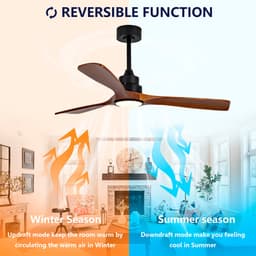FloraGrace Plafondventilator Met Verlichting 132 Cm 3 Massiefhouten Bladen 6 Snelheden Reversibele Gelijkstroommotor Zwart Voor Woonkamer En Slaapkamer — thumbnail 2