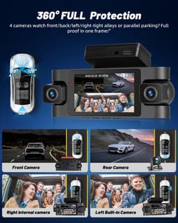 SnelShoppen - 2K 4-kanaals 360° Dashcam voor Auto's - 3-inch Camera met Nachtzicht, G-sensor, Wifi-verbinding, Loopopname en 24-uurs Parkeerbewaking — thumbnail 5