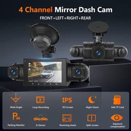 SnelShoppen - Spiegel-dashcam 4 kanalen met 64GB kaart, G-sensor, parking monitoring, nachtzicht, 24-uurs parkeermodus + waterdichte achteruitrijcamer — thumbnail 5