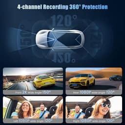 SnelShoppen - Inefala 2K WiFi Dash Cam 4 Kanalen, 360° Beeld, Nachtzicht, Parkeerbewaking, G-Sensor, 3 Inch IPS Scherm, Voor Auto's, Voertuigen, Veili — thumbnail 5