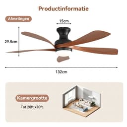 Plafondventilator Met Lamp - 5 ABS Bladen - Ø 132 cm - Dimbare lamp - Met Afstandsbediening - 6 ventilatorstanden - LED's Light - Zwart, walnootkleurig — thumbnail 5