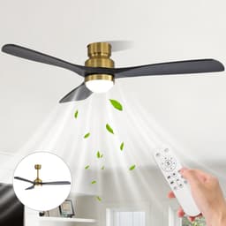 Plafondventilator Met Lamp - 3 Hout Bladen - Ø 52 inch - Dimbare lamp - Met Afstandsbediening - 6 ventilatorstanden - Met timerfunctie - LED's Light - Goud, zwart — thumbnail 3