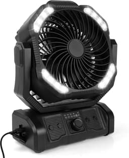 20000 mAh USB-campingventilator met LED-verlichting, draagbare oplaadbare bureau-/tentventilator met afstandsbediening en haak, 270° draaibare kop voor vissen en als windscherm. — thumbnail 1