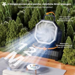 Draagbare campingventilator met LED-verlichting, 4 snelheden, 20000 mAh accu met afstandsbediening en haak, stille USB-tafelventilator voor vissen, picknicks, barbecues en wandelen. — thumbnail 3