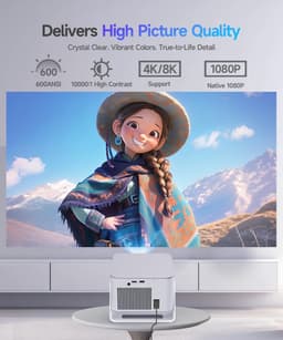 Draagbare beamer, 4K, 8K, Native Full HD, 1080P, mini-projector, Android 14, WiFi 6, Bluetooth 5.4, autofocus, 6D, autofocus, 180°-rotatie, voor thuisbioscoop, smart-tv, zeer korte opname — thumbnail 3