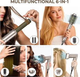 Styler 6-in-1 Air Brush verwarmingsborstel, föhn met diffuser, 6-in-1 blaasborstel, airstyler, haarkruller, stijlborstel, airbrush-set, kapsel, dames, goud — thumbnail 3