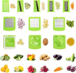 Multifunctionele Mandoline - Keukengereedschap Set - Groenten Snijden - 19-in-1 Functies - 1.3L Capaciteit - Groen Wit — thumbnail 5