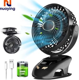 Kinderwagen Ventilator met Clip – USB Oplaadbaar 6000mAh – 5 Standen – Digitaal Display – 90° Kantelbaar – Bureauventilator – Zwart — thumbnail 1