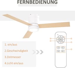 NordHaus Plafondventilator met Geïntegreerde LED-verlichting 112 cm – Afstandsbediening – 3 Snelheden – Timerfunctie – Wit/Natuurhout — thumbnail 2