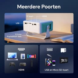 Mini Beamer HD 720P – Full HD Ondersteuning – Automatische Keystone – WiFi – Bluetooth – Draagbare Projector voor Home Cinema, Gaming en Presentaties — thumbnail 5