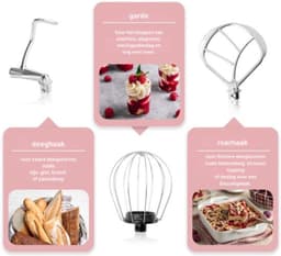 Thuys - Keukenmachine Roze - 1100W - 5 Liter RVS Kom - Spatbescherming - voor Kneden - Mixen en Bakken Thuis — thumbnail 5