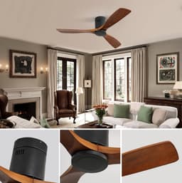 STILVORA Ventilator – Plafondventilator 132 Cm – Stille DC-Motor Met Omkeerfunctie – Metaal En Hout – Zwart – Zonder Verlichting — thumbnail 2