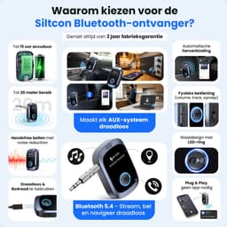 Siltcon® Bluetooth Receiver - BT 5.4 - 3.5MM AUX - Bluetooth Ontvanger - Bluetooth Audio Receiver - Bluetooth Auto via AUX - Aux Bluetooth - Handsfree Bellen - Universeel Auto, Speaker, Tablet, Laptop & Telefoon - USB-C Oplaadbaar - Incl. Aux kabel — thumbnail 2
