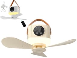 KZQ Draagbare tentventilator plafondventilator 4 snelheden stil dimbaar LED licht afstandsbediening met timer voor camping tent RV geel — thumbnail 1