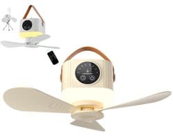 KZQ Draagbare tentventilator plafondventilator 4 snelheden stil dimbaar LED licht afstandsbediening met timer voor camping tent RV geel