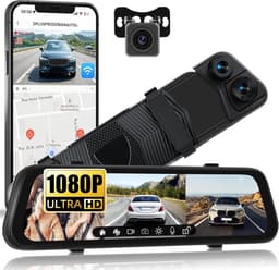Dashcam Achteruitkijkspiegel - 9,66 Inch HD Touchscreen - 1080p + 2 x 720p - Met Wifi en App - Voor Auto's en Bestelwagens — thumbnail 1