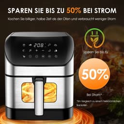 Velori Airfryer 9 Liter - Heteluchtfriteuse met Kijkvenster - Digitale Airfryer - 10 Programma's - 1800W - XL Airfryer - Zwart RVS — thumbnail 2