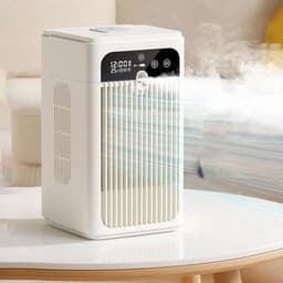 Bureauventilator – Oplaadbare, draagbare luchtkoeler & vernevelende luchtbevochtiger met tijdweergave | ABS, 500 ml, twee standen; geschikt voor thuis (slaapkamer, keuken, kantoor), kamperen en picknicks; stille werking, verkoeling de hele dag door — thumbnail 1