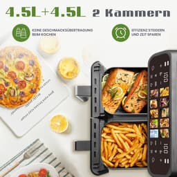 Heteluchtfriteuse Dubbele Kamer - Airfryer XXL - Gezond Koken - Twee Aparte Manden - 9 Liter Totaal - Zwart — thumbnail 5
