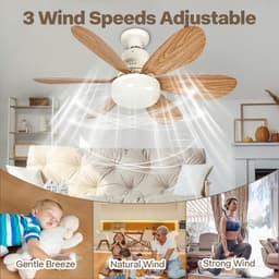 Plafondventilator met Licht - Inschroefbare Mini Ventilator met Afstandsbediening - 52 cm - 3 Snelheden en 3 Kleurtemperaturen - Houttint — thumbnail 3