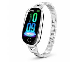 DrPhone EleganceX - Dames Smartwatch met RVS Band - Hartslag, SpO2, Temperatuur, Slaapmonitor en Notificaties – Zilver