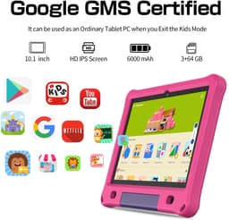 SnelShoppen - Kindertablet 10 inch Android 12 met 3GB RAM, 64GB opslag, IPS HD Scherm, Educatieve Apps, Kindveilige Hoes, Roze, Wifi — thumbnail 5