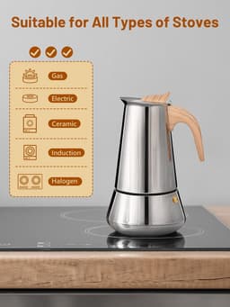 Espressomachine Moka, 350 ml, voor inductie, 6 kopjes van roestvrij staal, Italiaanse espressomachine voor alle warmtebronnen — thumbnail 5