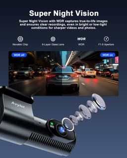 SnelShoppen - Avylet Dash Cam voor en achter, 5G Wi-Fi/APP 4K+1080P Dual Auto Camera met 170° Groothoek, Externe GPS, Super Nachtzicht en 24-uurs Park — thumbnail 3