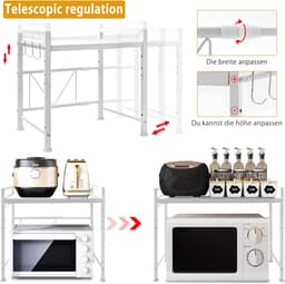 SnelShoppen - Microwave Rack, Magnetron Stand, Carbon Staal, Keuken Werkblad, Sterk en Stabiliteit, Wit, 2-Niveaus, Voor Magnetrons en Keukenapparaten — thumbnail 5