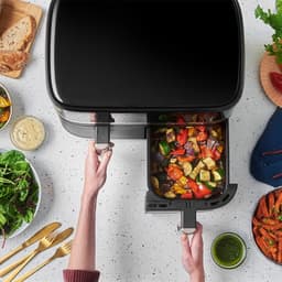 Airfryer 9 Liter Dual Zone – Dubbele Heteluchtfriteuse met 2 Lades – Olievrij – 9 Programma’s – Vaatwasmachinebestendig – 2800W Zwart — thumbnail 2