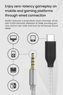 TANCHJIM Bunny - In-Ear Monitors - IEM - 10 mm Dynamische Driver - Gaming Oordoppen - Verwisselbare 2-Pins Kabel - Microfoon - USB-C — thumbnail 3