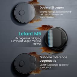 Lefant M5 robotstofzuiger met dweilfunctie – Zuigkracht van 18.000 Pa – Dweilsysteem dat automatisch 8 mm omhoog komt – Verboden zones – Inclusief automatisch reinigingsstation – Bedienbaar via smartphone — thumbnail 4