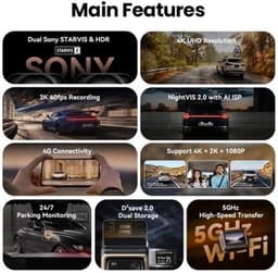 4K Dashcam – Autocamera – Rijcamera – Beveiligingscamera – DVR – Sony STARVIS Sensor – 5GHz WiFi Verbinding — thumbnail 2