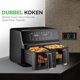 Dubbele Mand Airfryer - Heteluchtfriteuse Olievrij - Gezond Koken - Transparant Venster - 88 Liter - Zwart — thumbnail 3