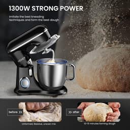 Voedselmixer - Keukenmachine - Bakken en Koken - Kantelbare Motorkop - 45L Kom - Zwart — thumbnail 5