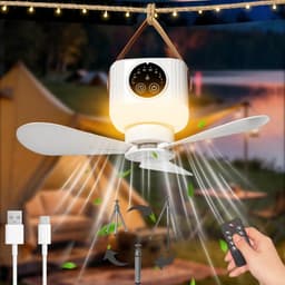 GELLDG Plafondventilator met Verlichting - Draadloze Kleine Deckenventilator met USB Oplaadbare Accu en Timer - Geschikt voor Camping, Pavillon en Terras - 8.5x8cm - Kunststof - Inclusief Draadloze Afstandsbediening — thumbnail 1