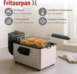 Friteuse - Frituurpan - Lekkere Snacks - Instelbare Temperatuur - 3 Liter - Zilver — thumbnail 4