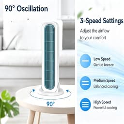 Stille Draagbare USB Torenventilator - Bladloos - 4000mAh Accu - 3 Snelheden - Met Losse Voet En Afstandsbediening - Geschikt Voor Bureau - Slaapkamer En Kamperen - rood — thumbnail 4