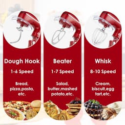 Keukenmachine - Deegmachine Mixer - Thuisbakken en Koken - Krachtige 1300W Motor - 6 Liter Kom - Rood — thumbnail 4
