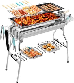 Barbecue En Frituren Dual-Purpose Barbecuegrill | Draagbare Houtskoolgrill Voor Buiten | Geschikt Voor 5-10 Personen Wandelen Picknick Kamperen Barbecuefeest — thumbnail 1