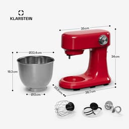 Klarstein Keukenmachine Bella Evo 1500W keukenrobot – 5L roestvrijstalen kom, 12 snelheden, planetaire mixfunctie, pulsefunctie, deeghaak, klopper & garde, keukenrobot voor bakken, rood - voor Keuken - Knetmaschine - Rührmaschine — thumbnail 2