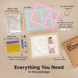 Babyhand- en voetafdrukset - sneldrogende klei babyvoetafdrukset, pasgeboren aandenken, kinderkamer fotolijst voor jongens, meisjes, gepersonaliseerde cadeaus voor douche en register (Zwart) — thumbnail 3